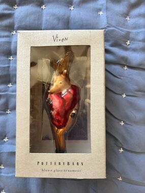 Pottery Barn Vixen Glass Reindeer Ornament in Red and Gold